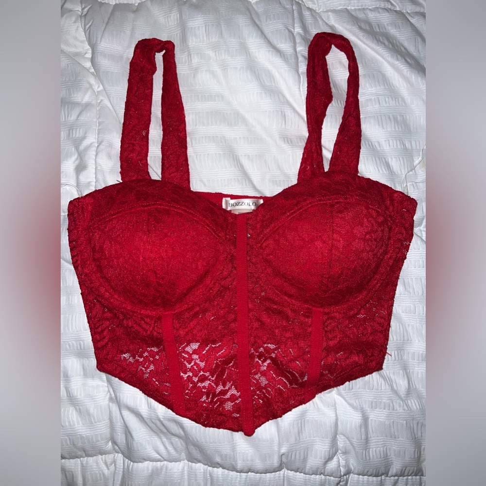 Lacy, red, corset top